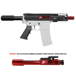 AR-15 5.56 NATO 5'' PISTOL KIT - FORGED UPPER WITH 4'' M LOK HANDGUARD- SLICK SLIDE-INCLUDEG RED BCG